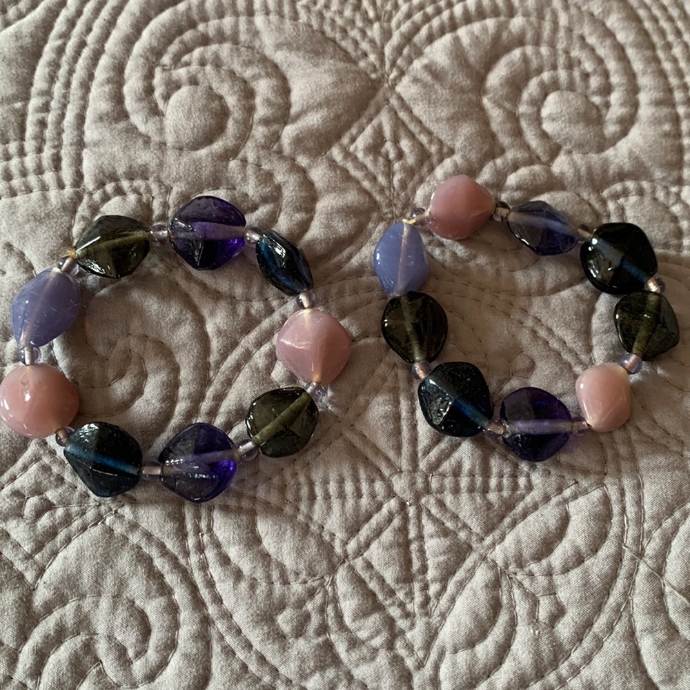 Purple glass bead bracelets. No clasp, string on elastic. $5 each or both for $8